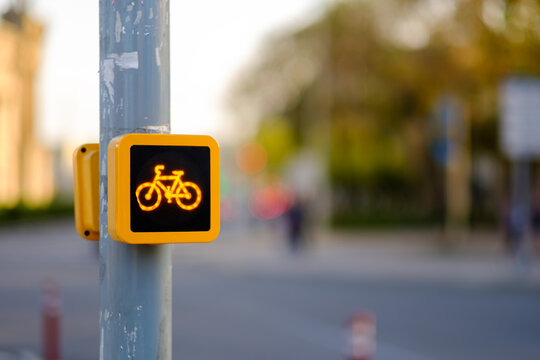 Bicycle Traffic Signal Button with Yellow Light Icon