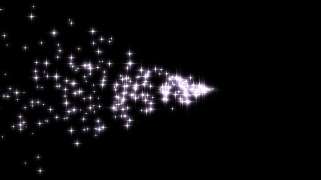 White glittering magic shimmer moving left to right curve with twinkling particles on black screen background. white glitter light tail, sparkling shining comet trace. 4k video