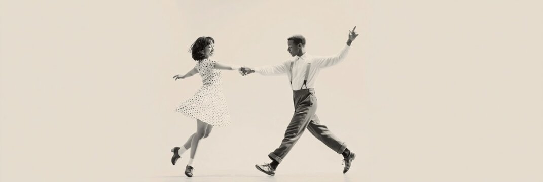 Swing dancing couple performs a dance together as dancers