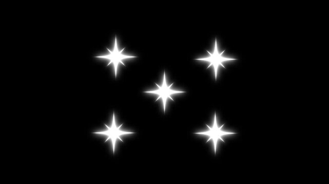 shiny glowing stars, fairy twinkle stars on black screen.Glow twinkle movement timeline, energy explosion video.Shine effect sprite sheet for motion design. 4k animison