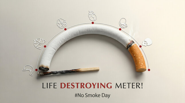 Cigarette as a life destroying meter with health icons