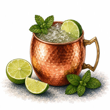 Watercolor Moscow Mule illustration
