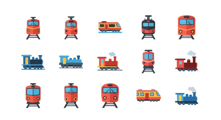Various Train Icons: Locomotives, Passenger Cars, and Modern Trains © rexus
