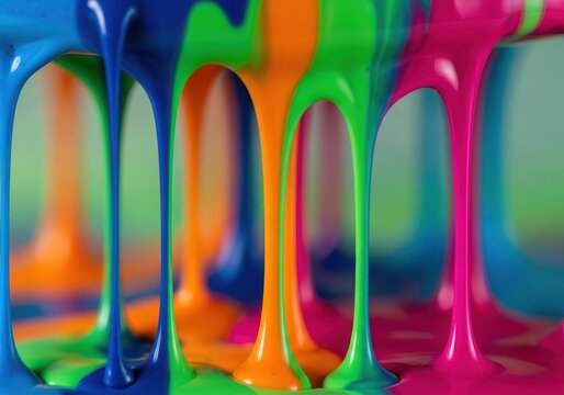 Extreme macro detail of brightly colored viscous material softening and dripping slowly, creating an abstract textured flow, conceptual, gradient, artistic