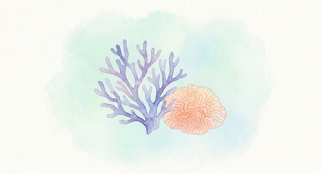 Vibrant coral reef ecosystem featuring two different coral species, a branching blue coral and a brain coral, showcasing underwater beauty and marine biodiversity for ocean conservation.