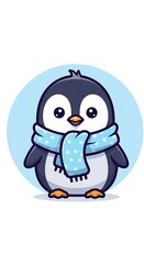 Obraz premium Cute cartoon penguin wearing scarf.