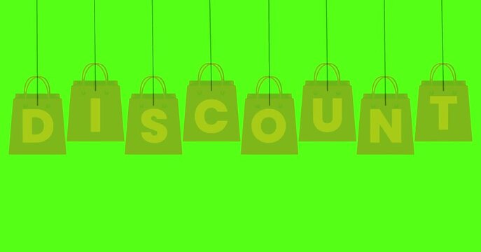 Discount Text On Swinging Shopping Bags Green Screen Animation