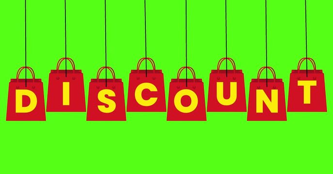 Discount Text On Swinging Shopping Bags Green Screen Animation