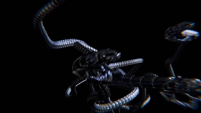 Futuristic Snake Robot Tentacle Moving in Dark Space Science Fiction Animation