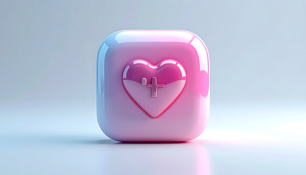 Rounded square icon with a pink heart and a plus sign inside, symbolizing healthcare and love, on a soft gradient background