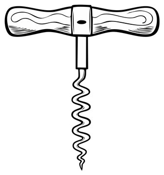 Classic corkscrew with wooden handle illustration wine bottle opener bar tool drawing