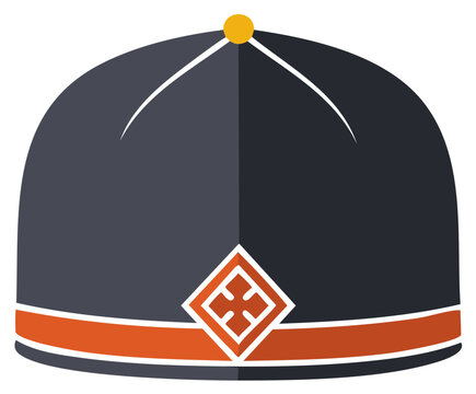 Illustration of a Pillbox Hat with Decorative Diamond, Formal Headwear Design