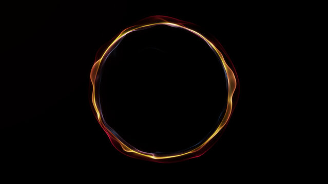 Abstract glowing orange plasma ring with fluid fiery energy waves and luminous circular motion isolated on black background, futuristic 4K digital loop design