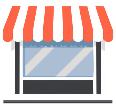 Illustration of a small retail store with a striped awning and large display window