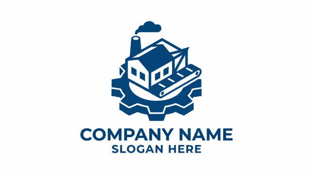 Industrial factory building logo on gear symbol.