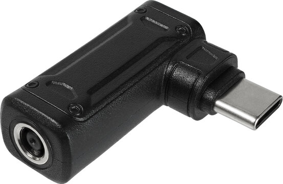 Black USB-C power adapter on white background