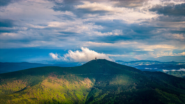 mountain landscape with clouds, Lys&aacute; Hora, Czech Republic 