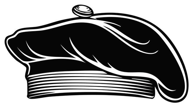 Classic black and white French beret hat graphic vector illustration