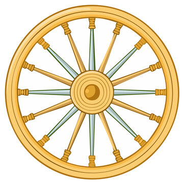 Gold Dharmachakra wheel of law, a sacred symbol in Buddhism and Indian religions vector illustration