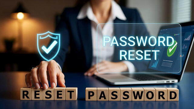 Password reset concept with woman and laptop