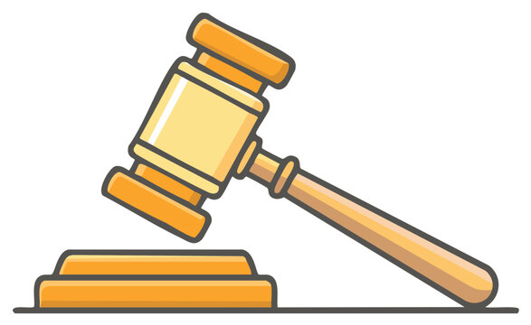 Cartoon Gavel Symbol of Law and Justice, Court, Verdict, Icon Illustration