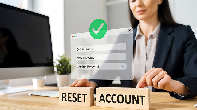 Woman resets account password on computer screen