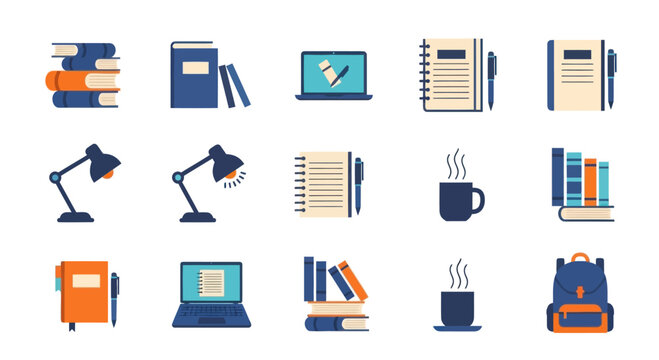 Books, Laptops, and Lamps: Study & Work Icon Collection
