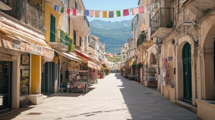 Naklejka premium Picturesque Italian Street Scene: A Sunny Day in a Charming Coastal Town