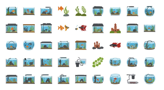 Aquariums, Fish, and Accessories: Pet Care Icon Collection
