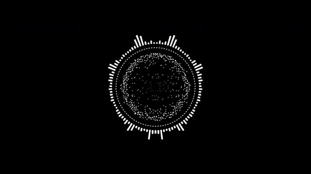 A graphic circular loop of rhythmic audio frequency sound waves in the background