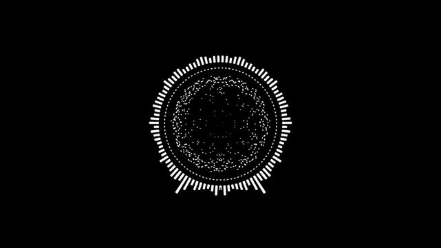 A graphic circular loop of rhythmic audio frequency sound waves in the background