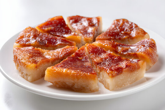 Sweet Chinese Nian Gao Rice Cake Slices Glazed, Traditional Dessert for Celebration and Festivities