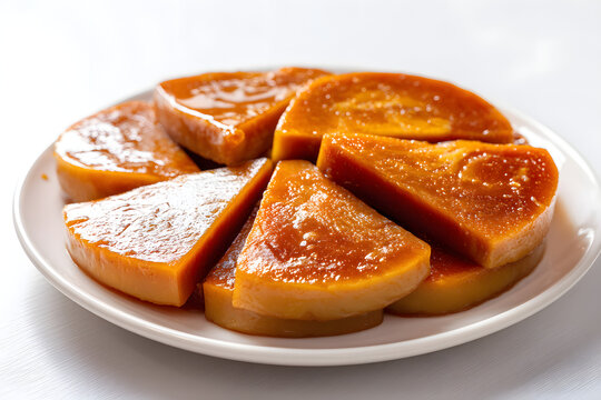 Traditional Chinese Nian Gao Sweet Rice Cake Slices Displayed on a White Plate