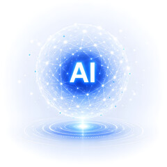 Artificial Intelligence Core in Glowing Digital Mesh Network