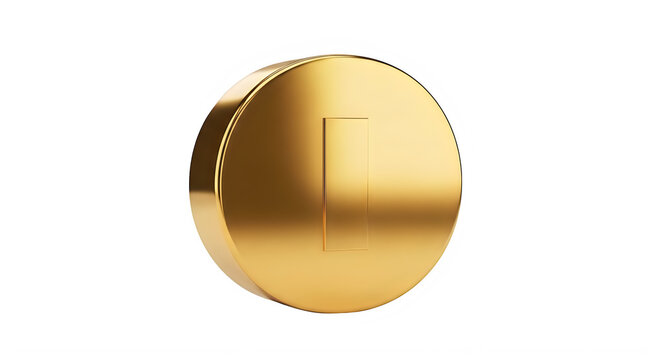 Golden coin with shiny surface and rectangular cutout isolated on transparent background transparent background