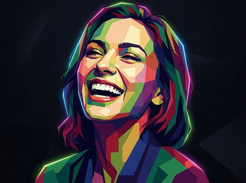 Vibrant WPAP Pop Art Portrait of a Laughing Woman