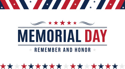 Obraz premium Graphic composition with diagonal stripes and star motifs creates a formal backdrop for a Memorial Day remembrance message.