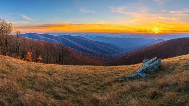 Majestic Mountain Sunset Panorama: A Breathtaking Autumnal View
