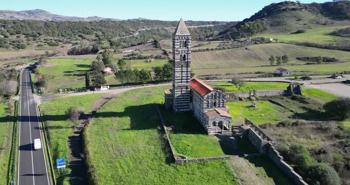 The Basilica di Santissima Trinit&agrave; di Saccargia, a former abbey church near Codrongianos in Sardinia, Italy