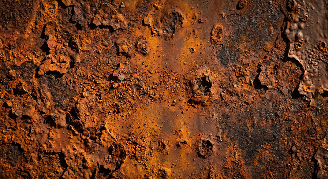 Heavy Rust Oxidized Metal Surface Texture &mdash; Industrial Grunge Orange Background for Design