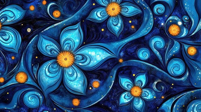 Cosmic Bloom: An Enchanting Galaxy of Blue Flowers