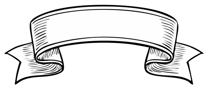 Vintage ribbon banner scroll hand drawn in a classic engraving or woodcut sketch style for text
