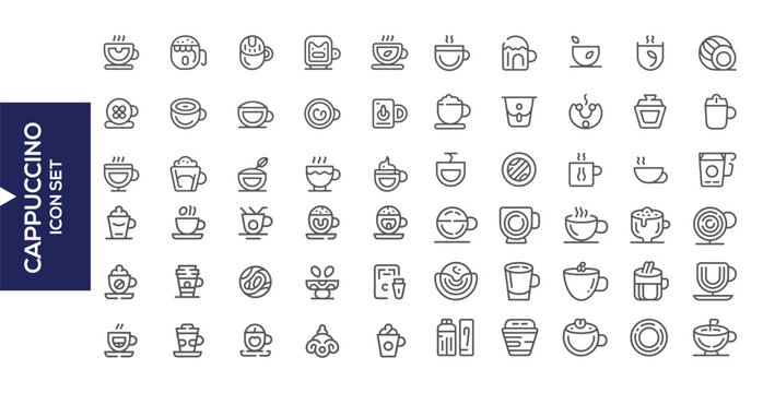 Cappuccino Icon Set: An array of cappuccino icon, each intricately designed to capture the essence of this beloved coffee drink, perfect for visual projects.