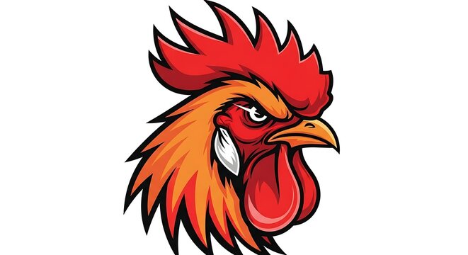 Cartoon angry rooster head illustration.