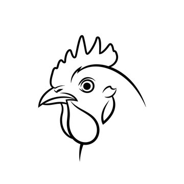 Rooster head in simple black outline.