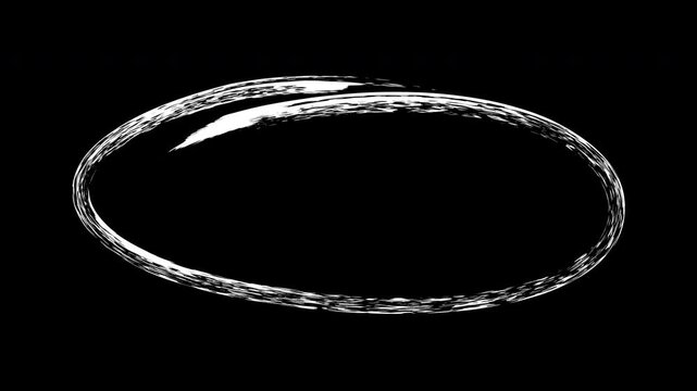 Hand-drawn scribble circle overlay animation rough chalk style loop on black background