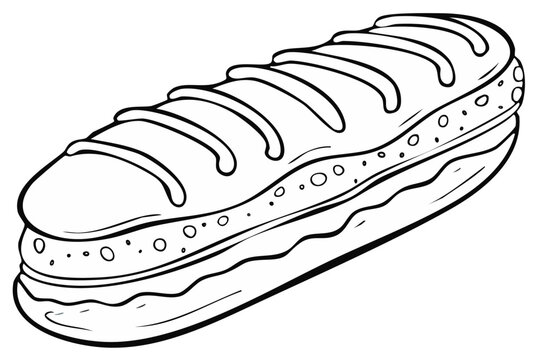 Line Art Illustration of a Sweet Eclair Pastry with Cream Filling