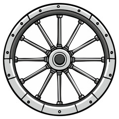 Obraz premium Vintage wagon wheel with metal spokes and rim detailed illustration