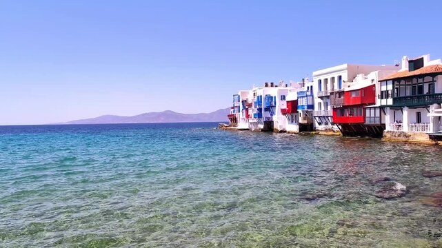View of Little Venice&mdash;locally known as Alefkandra&mdash;one of the most romantic and spirited corners of the Cyclades. Nestled on the western edge of Mykonos island, Greece.