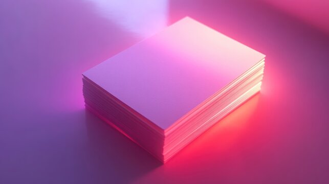 Neon Stack of Papers: Abstract Pink and Purple Light
